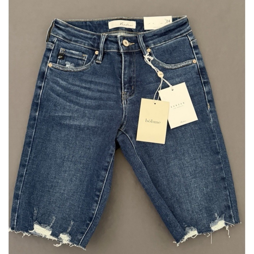 KanCan Bermuda Jean Shorts Womens Size 1/24 Denim Cut Off High Rise Stretch NEW!